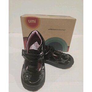 UMI girls size 8.5 black leather lining mary jane Shoes hook loop close toddler